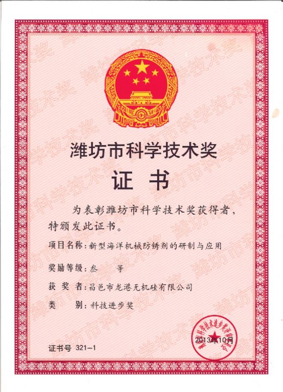 【喜訊】龍港硅業(yè)公司喜獲濰坊市科技進步獎一等獎！